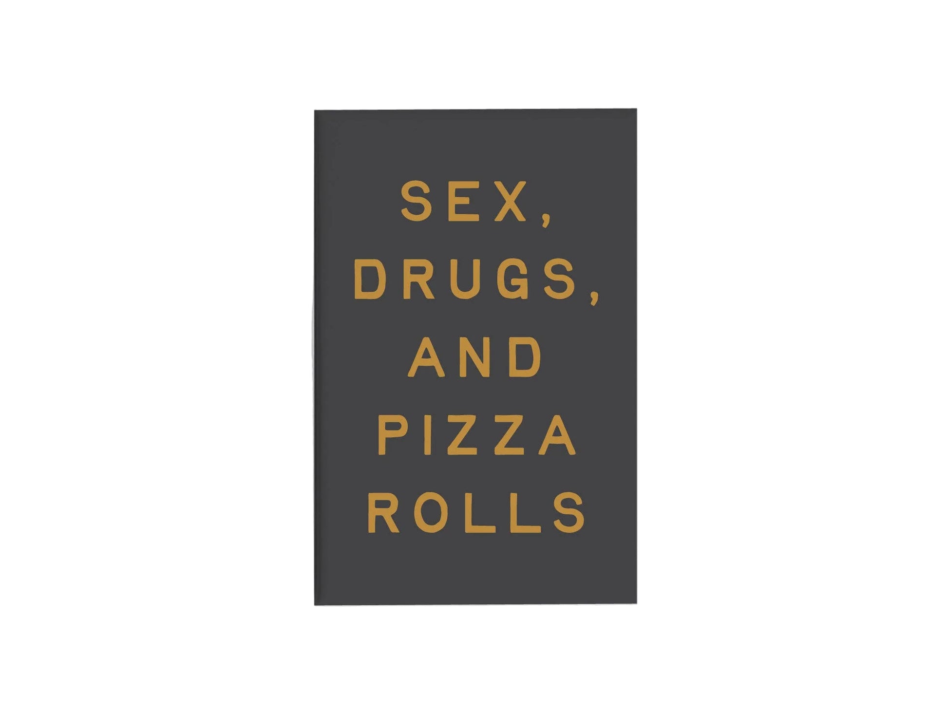 Book cover with 'Sex, Drugs, and Pizza Rolls' text on a black background