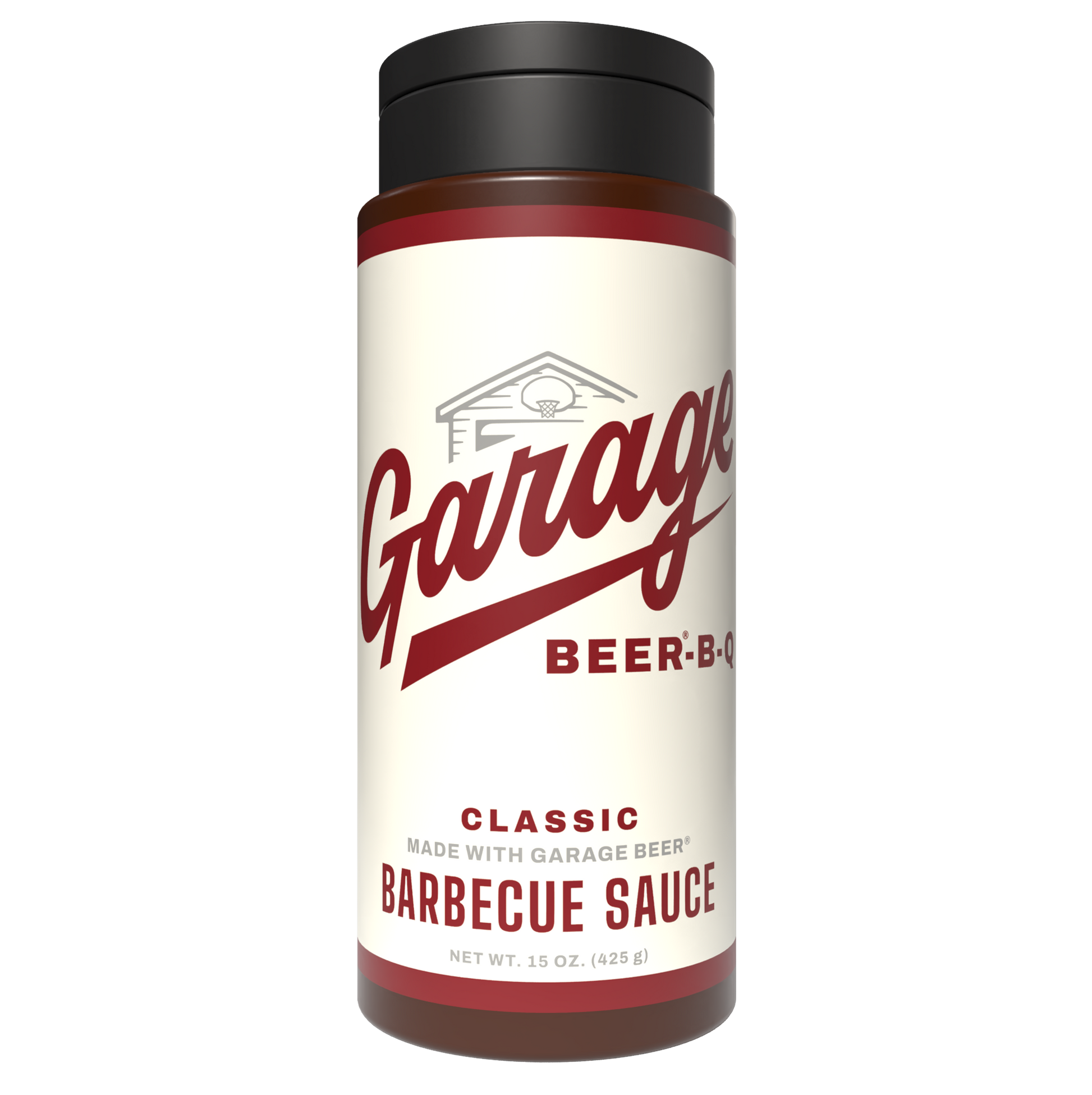 Garage Beer-B-Q barbecue sauce bottle on a white background