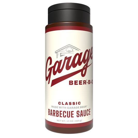 Garage Beer-B-Q barbecue sauce bottle on a white background