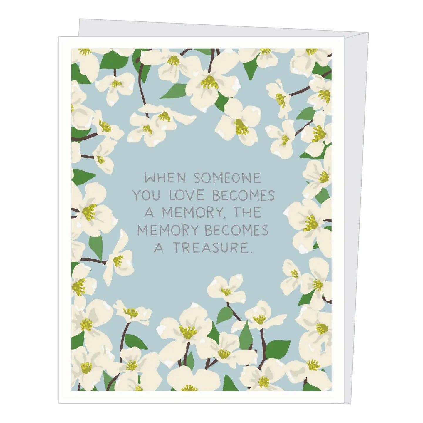 A greeting card with a floral background and the text " When Someone You Love Becomes A Memory, The Memory Becomes A Treasure."