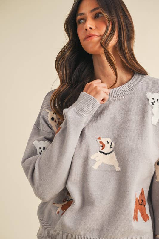 Multi Dog Jacquard Sweater Top