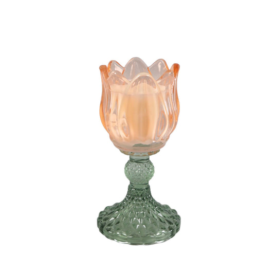 Iridescent Tulip Glass Candle on Pedestal - Peony