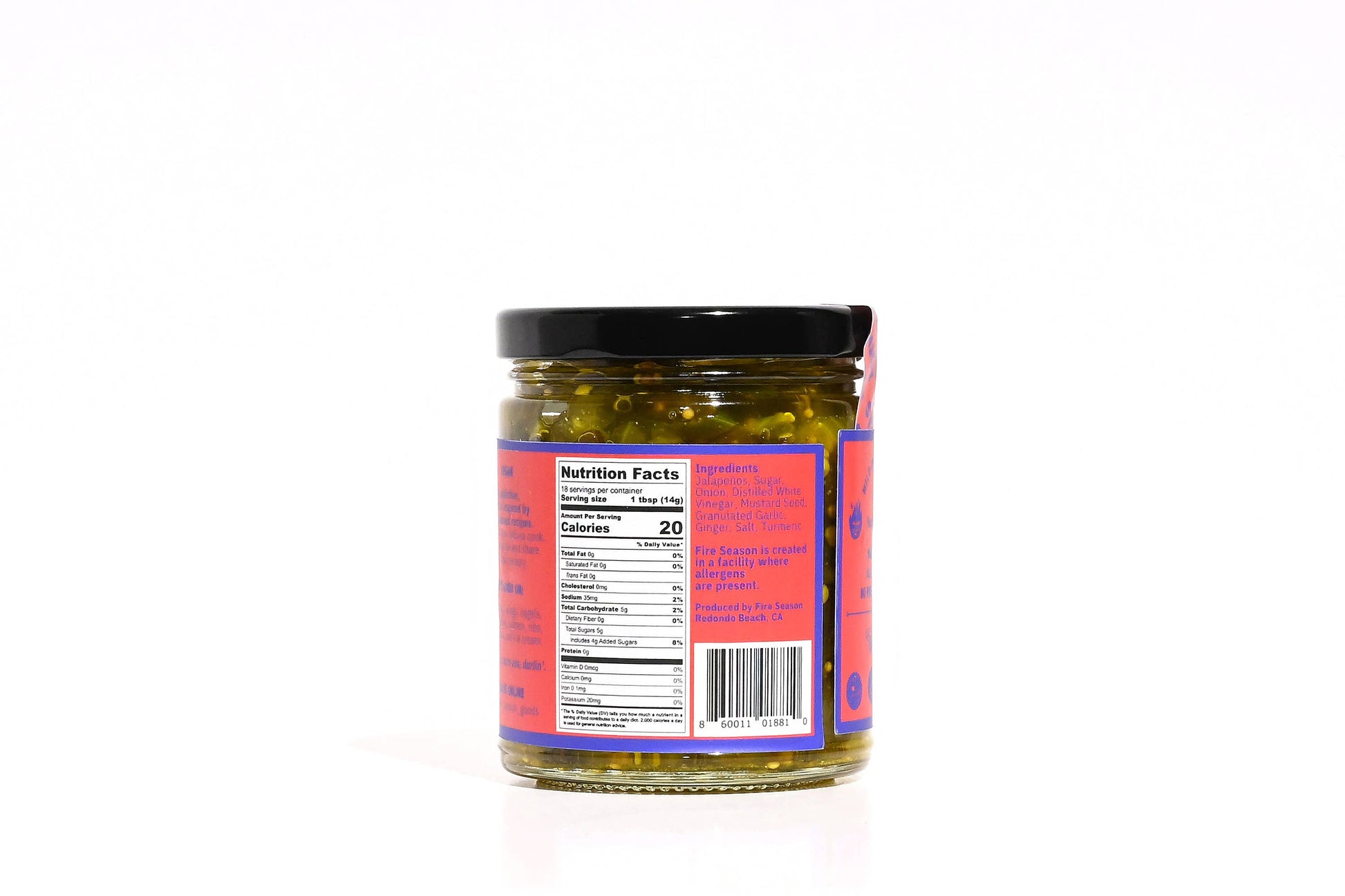 Jar with a red label on a white background