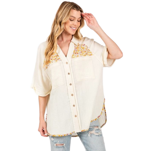 Gauzy Button Down with Floral Print