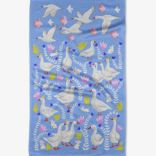 Geometry Tea Towel-Geese and Bunnies