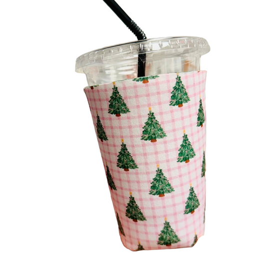 Pink Gingham Trees Coffee Sleeve
