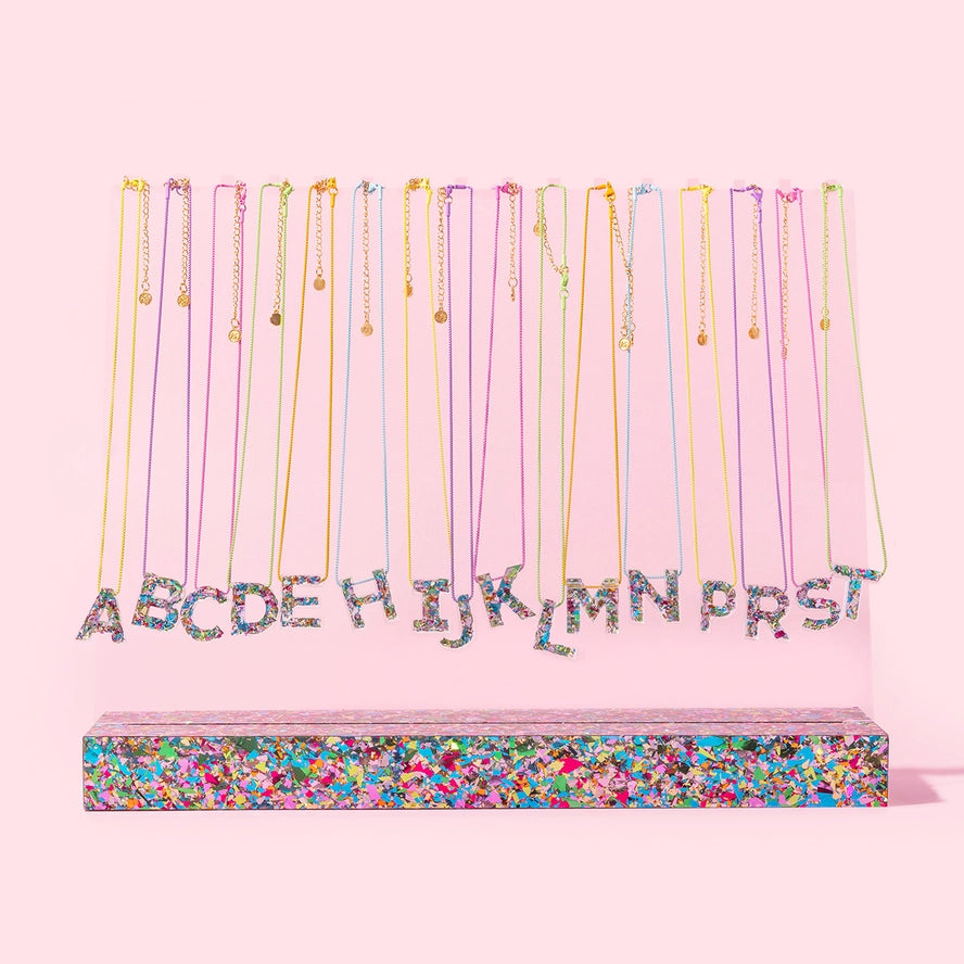 Confetti Initial Necklace on Colored Chain