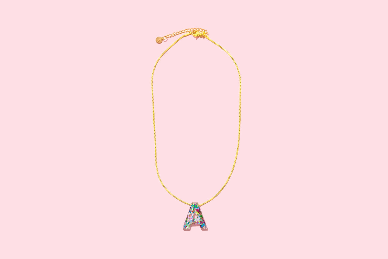 Confetti Initial Necklace on Colored Chain