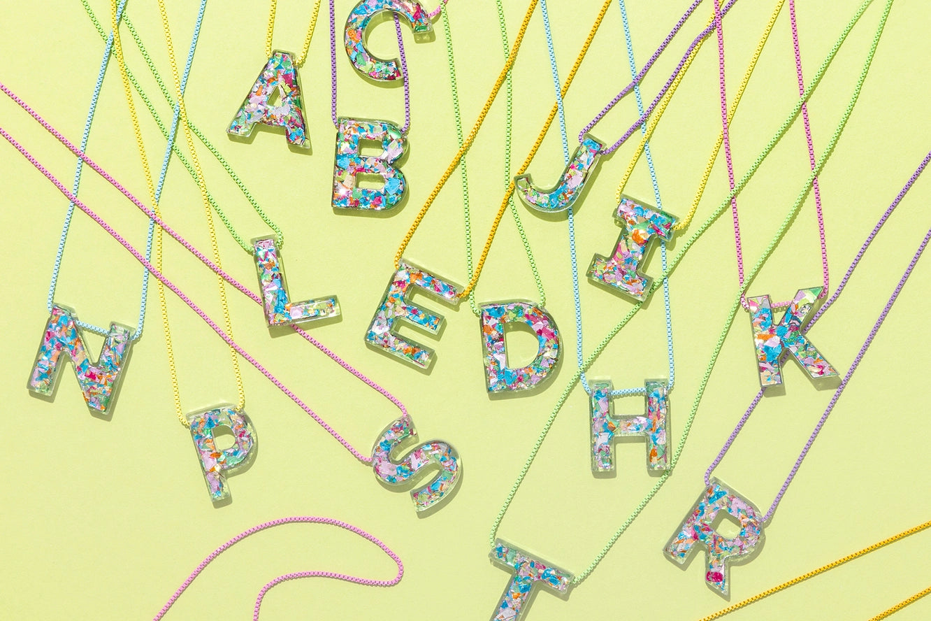 Confetti Initial Necklace on Colored Chain