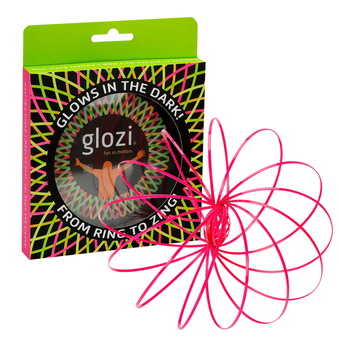 Pink glozi product with packaging on a white background