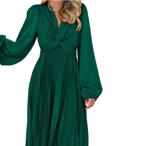 Pleated Green Maxi Dress