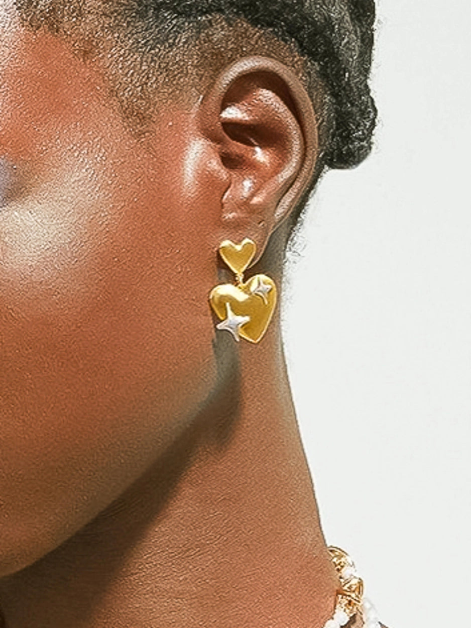 Aureole Heart and Star Dangle Earrings