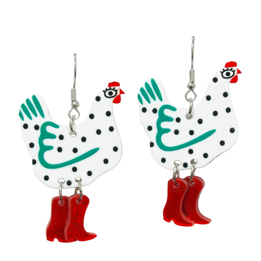 Acrylic Hen Earrings- White