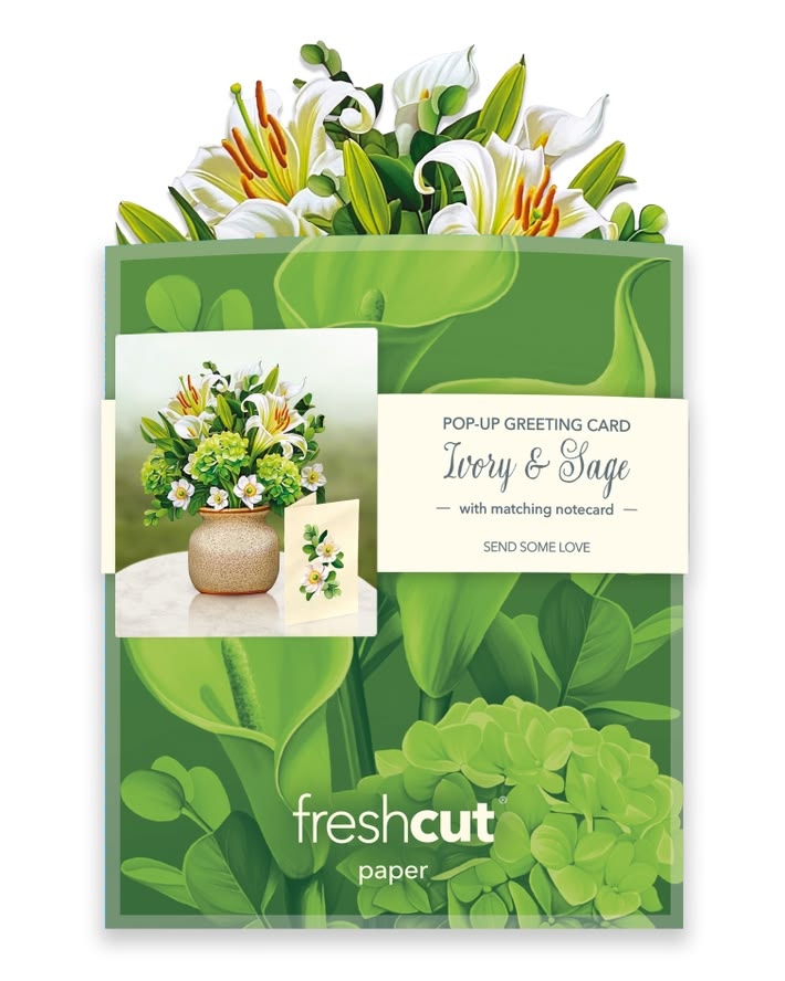 Fresh Cut Paper Mini Pop Up Bouquet-Ivory and Sage