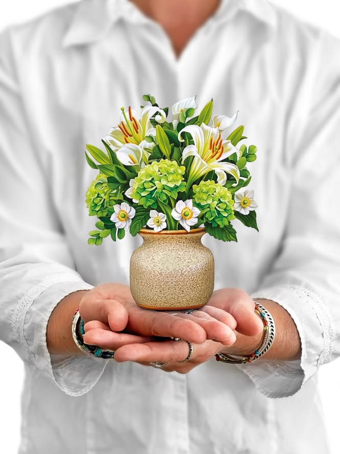Fresh Cut Paper Mini Pop Up Bouquet-Ivory and Sage