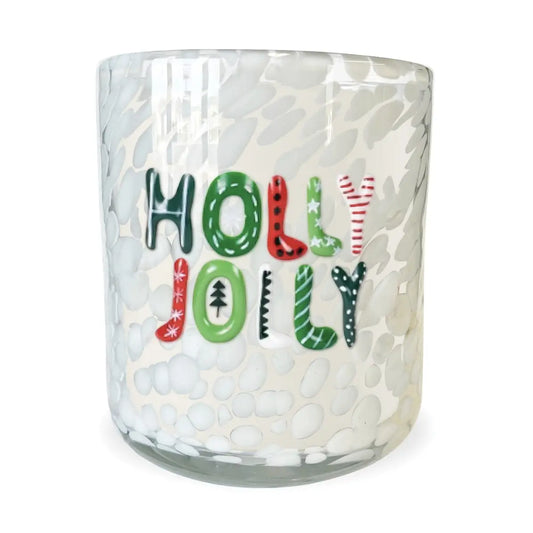 Holly Jolly Icon Glass Candle