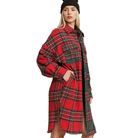 Longline Christmas Plaid Shacket