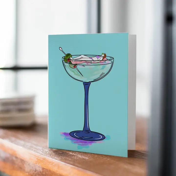 Lady Swimming in a Martini Glass Card