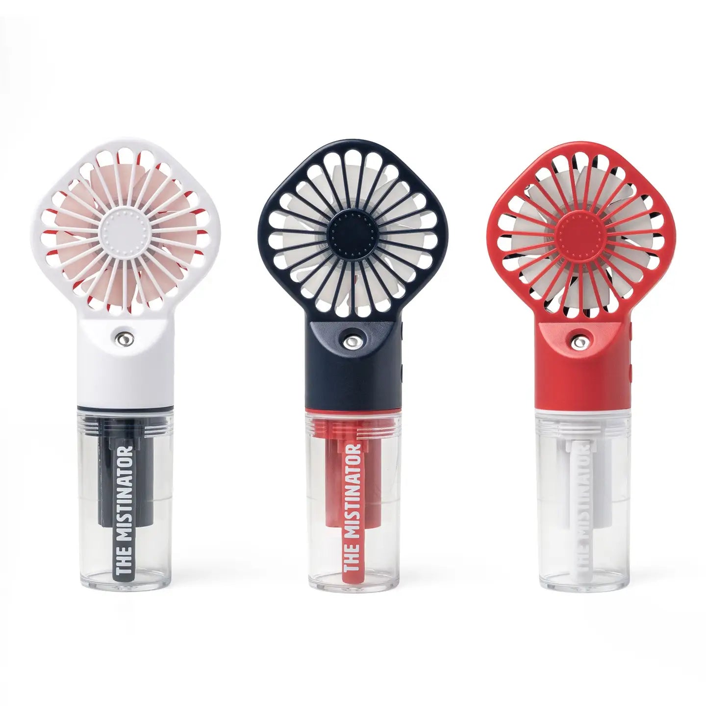 Three handheld fans with red, white, and blue designs on a white background