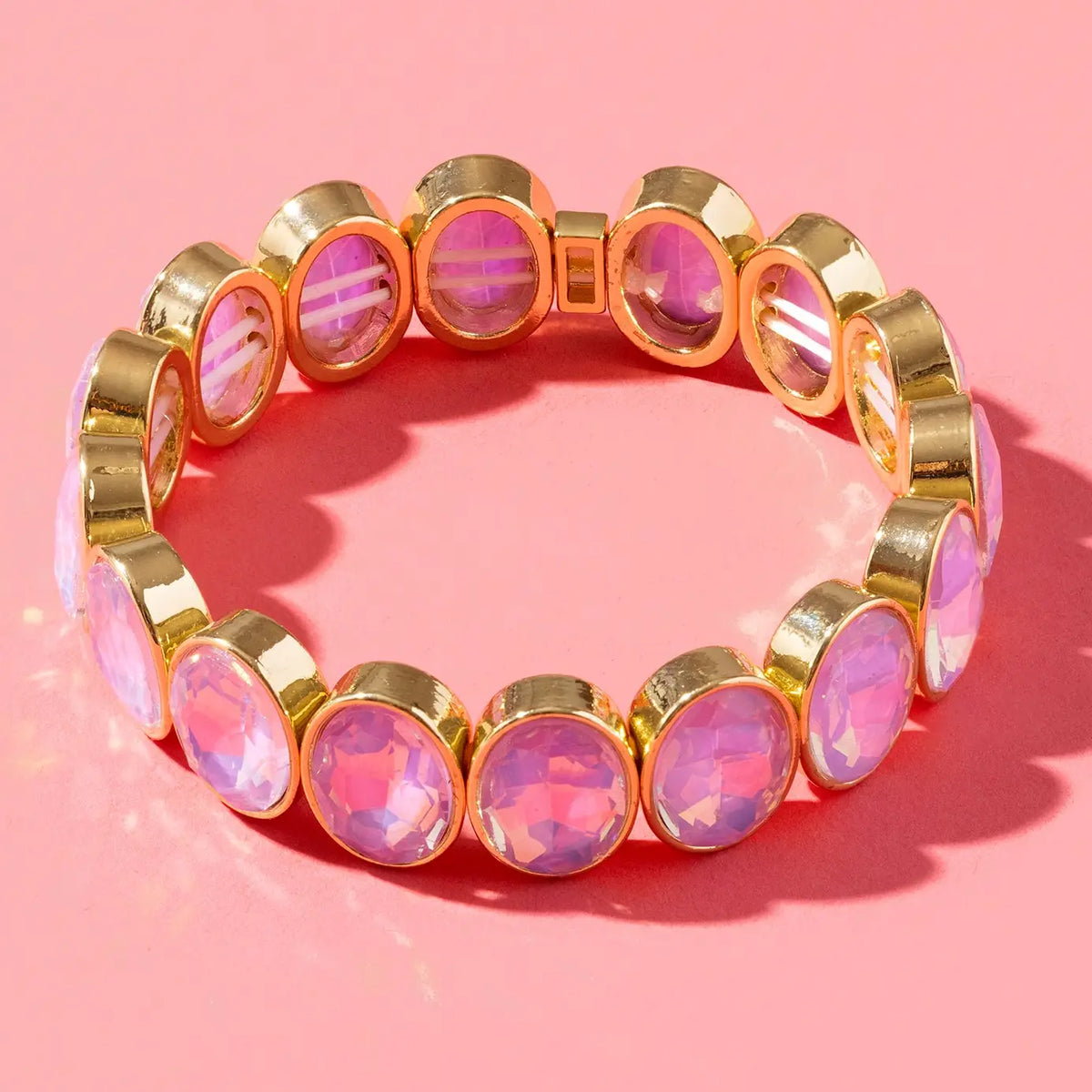 Enamel Stretch Bracelet- Olivia Gold Pink