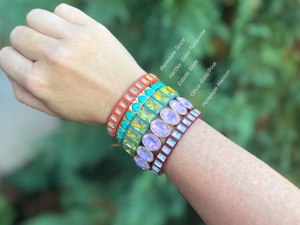 Enamel Stretch Bracelet- Olivia Gold Pink