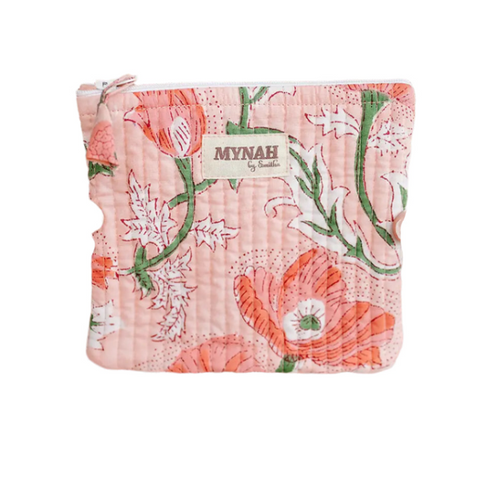 Peach Poppies Quilted Coin Pouch