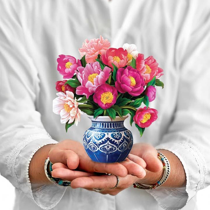 Fresh Cut Paper Mini Pop Up Bouquet-Peony Paradise