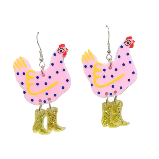 Acrylic Hen Earrings- Pink