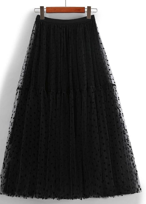 Celia Polka Dot Tulle Overlay Midi Skirt-Black