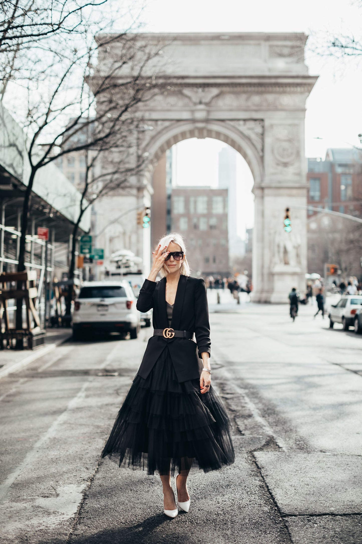 Celia Polka Dot Tulle Overlay Midi Skirt-Black