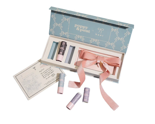 Poppy and Pout Coquette Lipbalm Trio Gift Box with Hair Bow