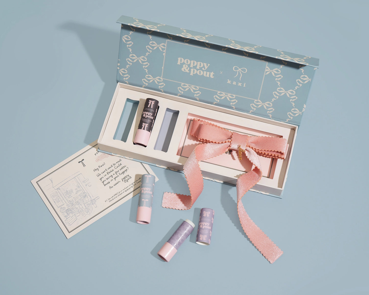 Poppy and Pout Coquette Lipbalm Trio Gift Box with Hair Bow