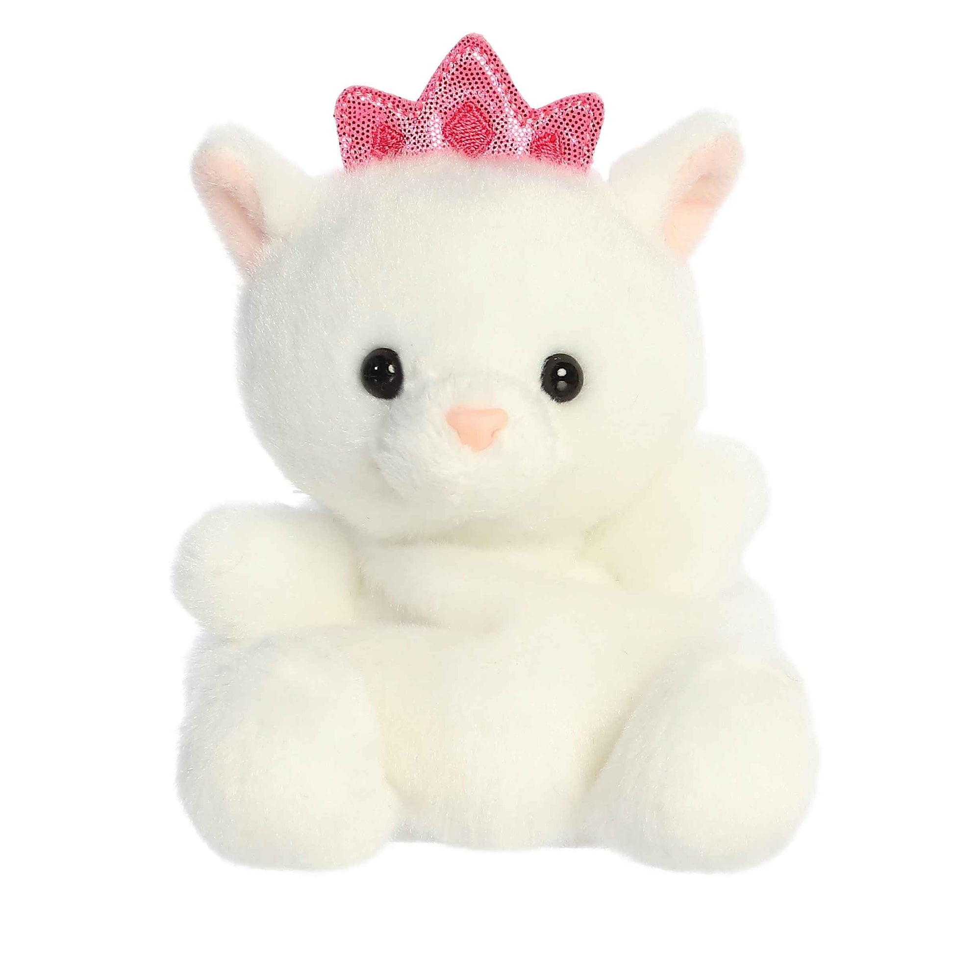 White plush cat with a pink bow 