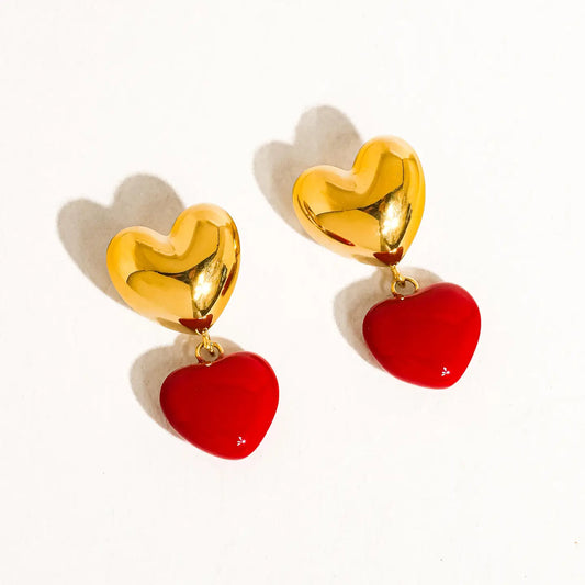 Vintage Red Heart Earrings