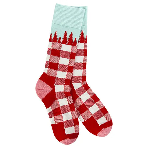 World's Softest Socks- Red Tree Plaid
