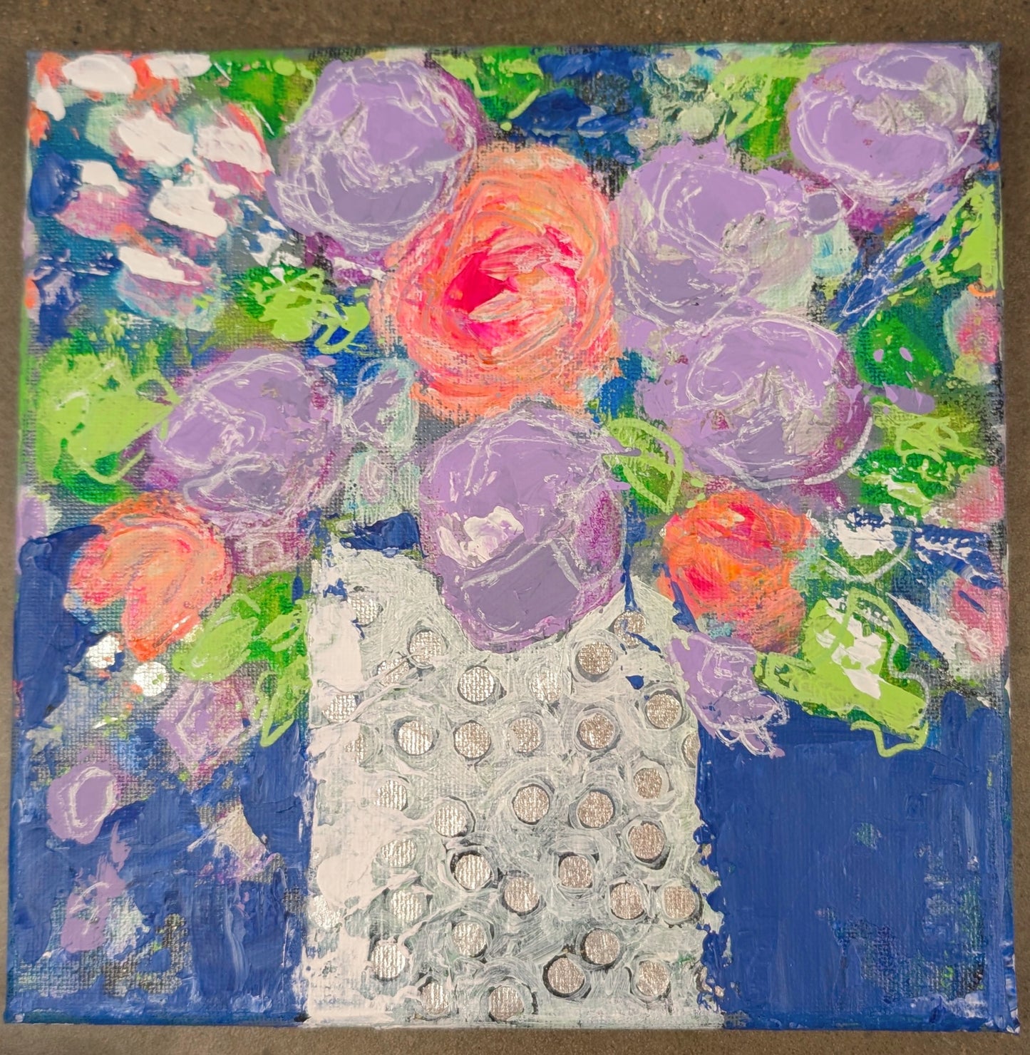 Art by E.McD-Purple Flowers, Polka Dot Vase