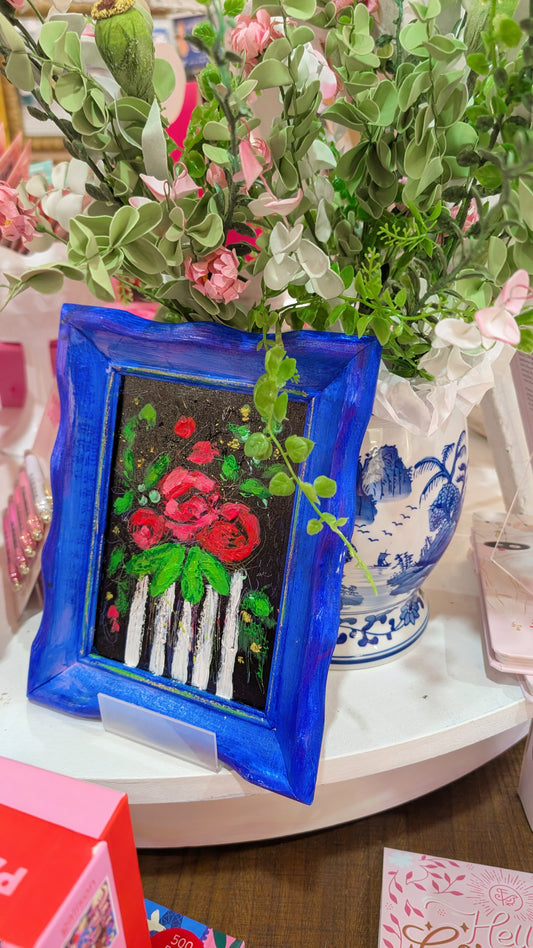 Art by E.McD-Striped Vase with Red Bouquet