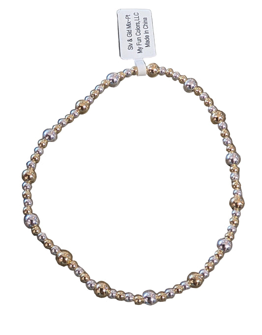 Silver and Gold Mixed Bead Stretch Bracelet (2.5mm)