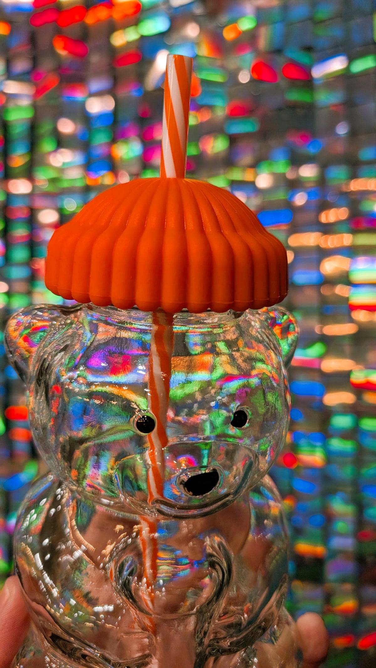 Teddy Bear Glass Sipper Orange/Blue