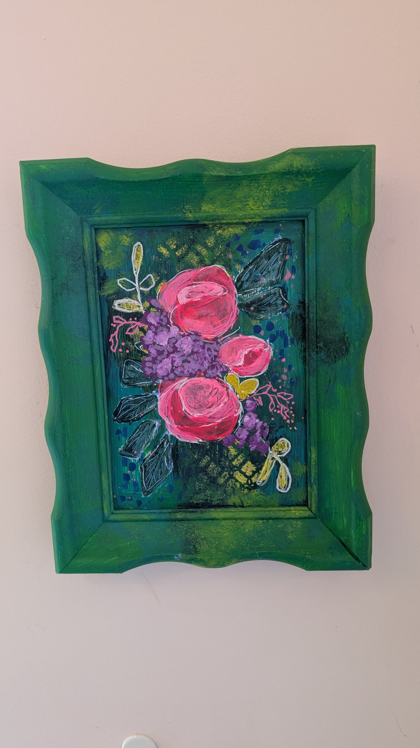 Art by E.McD-Green Retro Flowers,framed