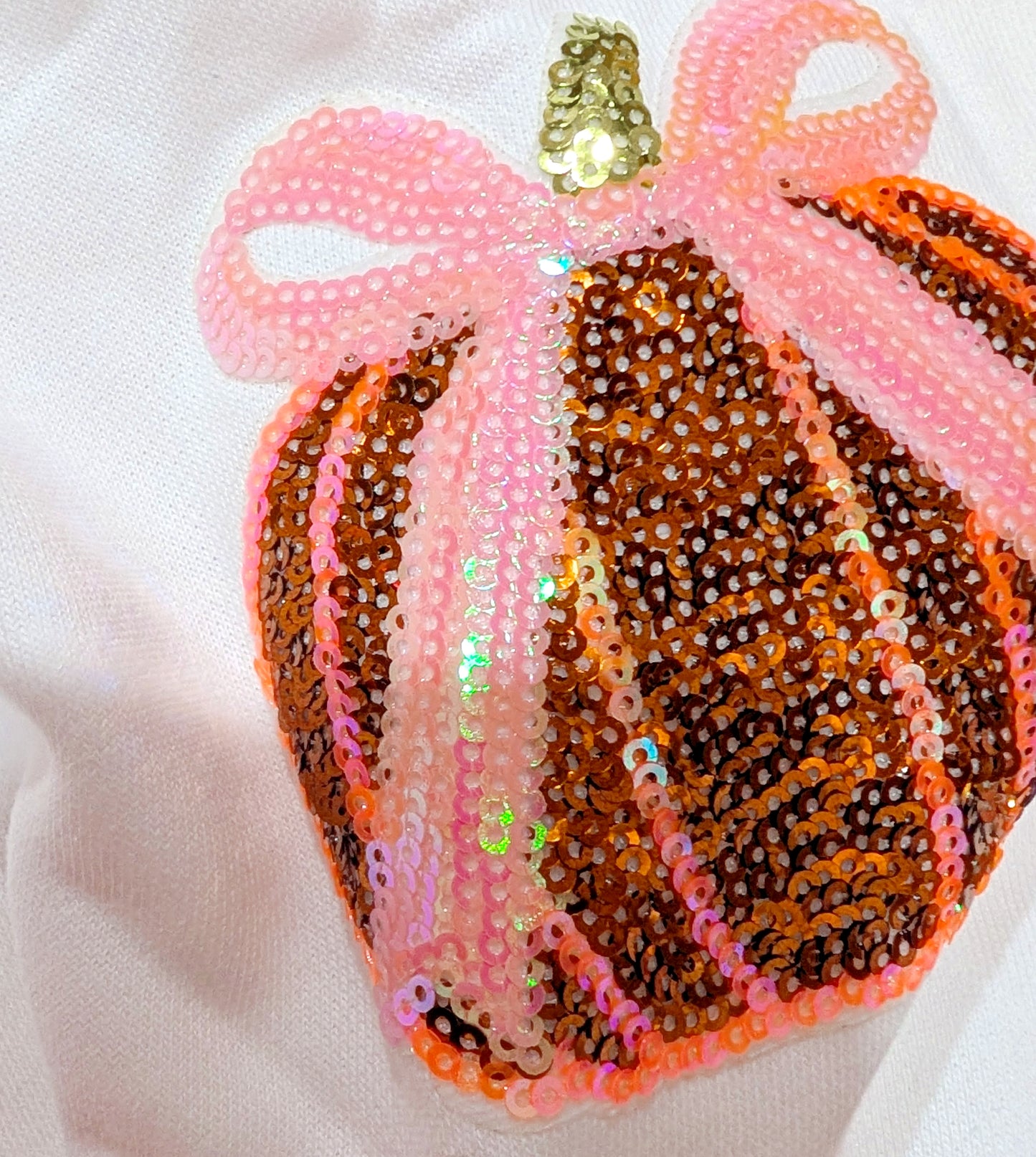 White Sequin Patch Pumpkin Crewneck