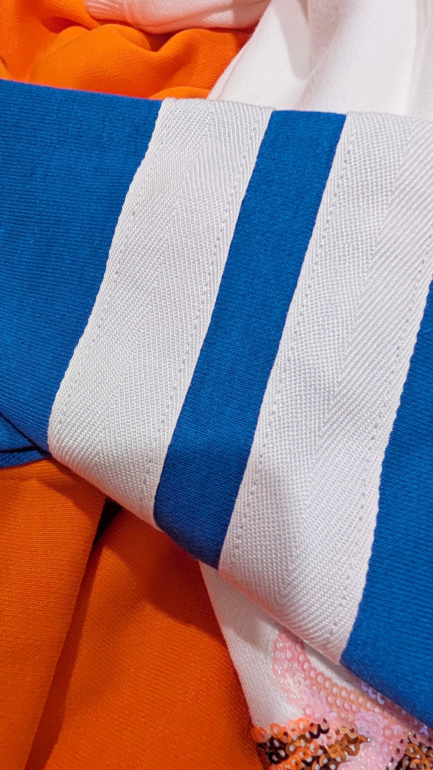 Varsity Striped Drop Shoulder Crewneck-Blue