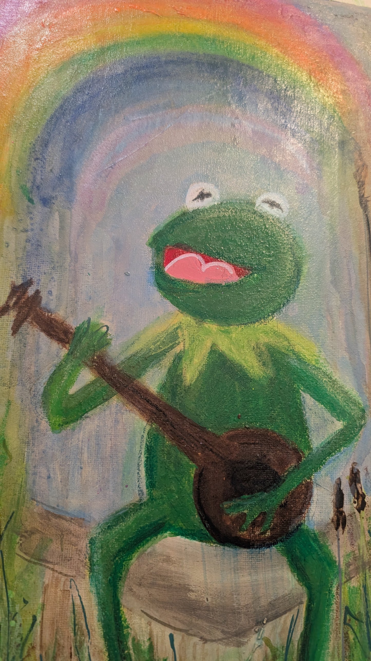 Art by E.McD-Art Kermit The Frog Sitting on a Log