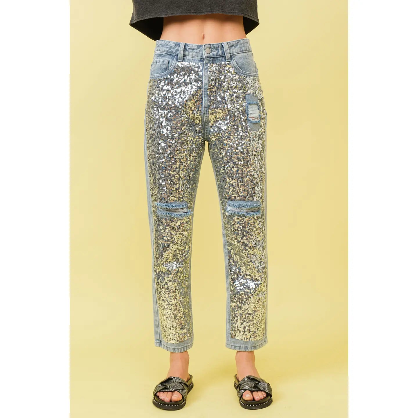 Sequin Sprinkled Denim Jeans