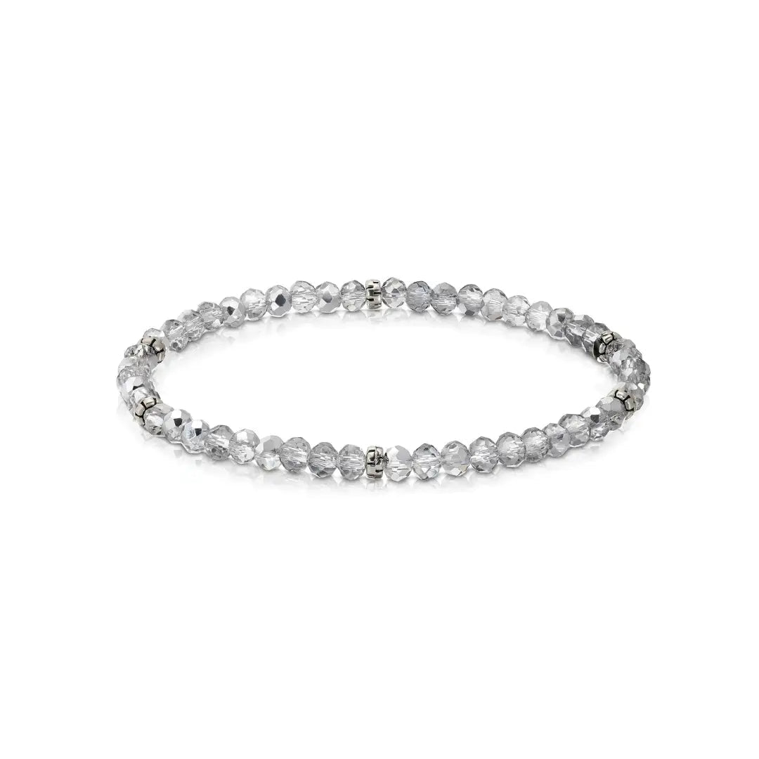 Silver beaded bracelet on a white background