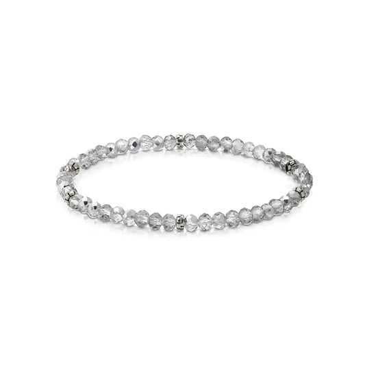 Silver beaded bracelet on a white background