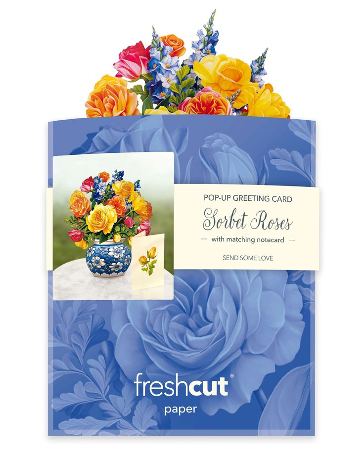 Fresh Cut Paper Mini Pop Up Bouquet-Sorbet Roses