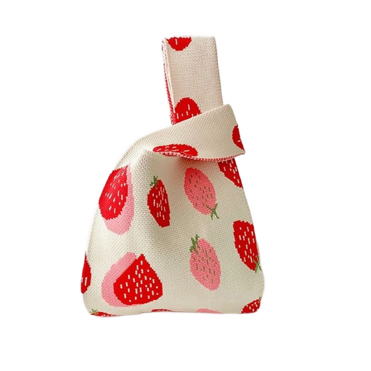 Knitted Tote Bag- Strawberries