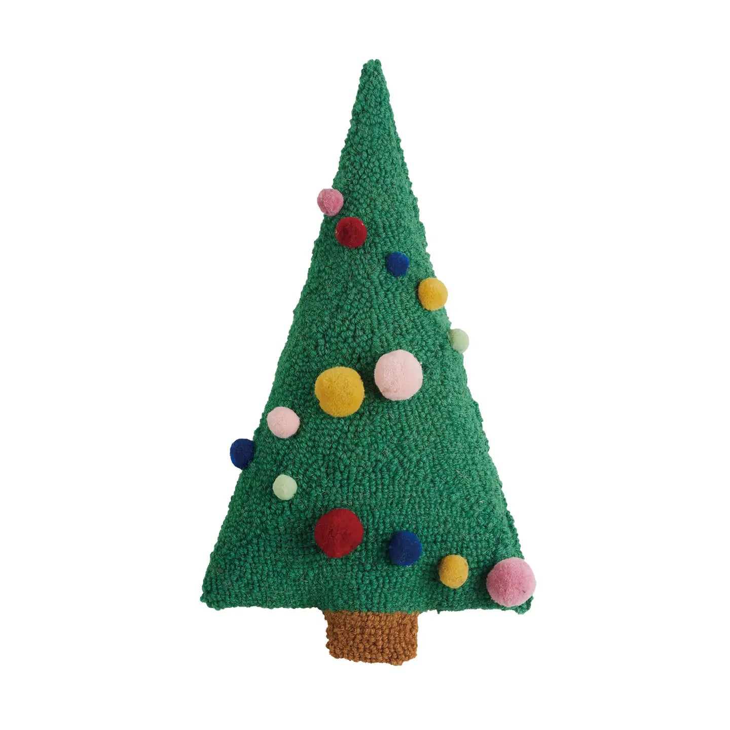 Christmas Tree Hook Pillow with Pom Poms