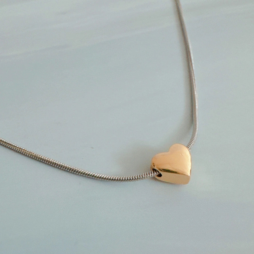 Two Tone Petite Heart Pendant Necklace